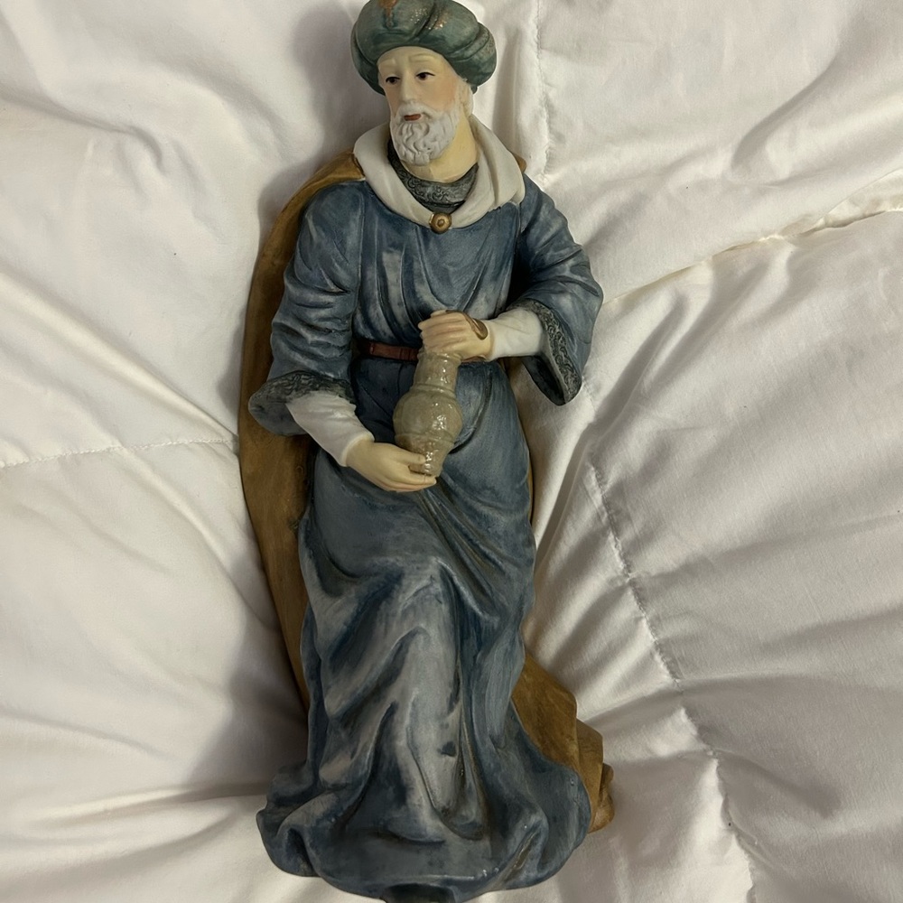 Elegant Blue and Gold Christmas Nativity Figurine